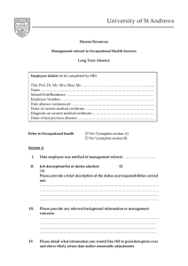 Human Resources Management referral to Occupational Health Services Long Term Absence