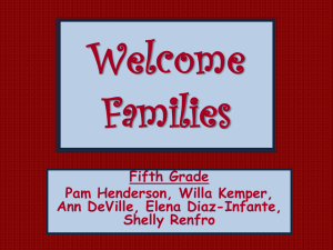 Welcome Families Fifth Grade Pam Henderson, Willa Kemper,