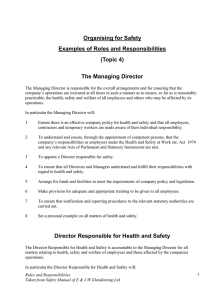 Organising for Safety Examples of Roles and Responsibilities (Topic 4) The Managing Director