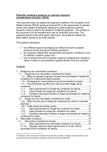 Pesticide containers guidance on operator exposure considerations.(Version 1/2015):
