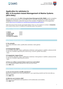 Application for admission to MSc in Ecosystem-based Management of Marine Systems
