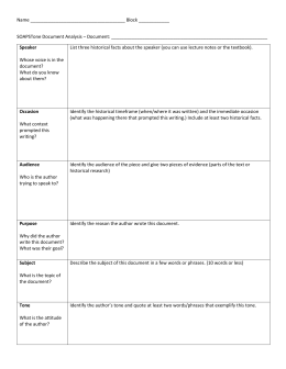 SOAPSTone Analysis for Primary Source Documents Name