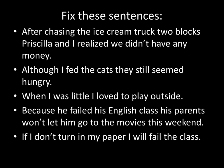 Quick Fix Examples Sentences