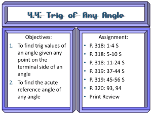 Objectives: Assignment: To find trig values of P. 318: 1-4 S