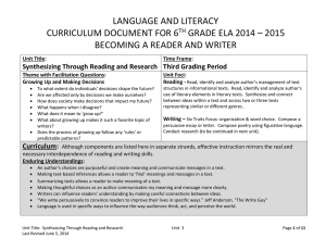 LANGUAGE AND LITERACY CURRICULUM DOCUMENT FOR 6 GRADE ELA 2014 – 2015