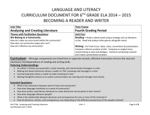LANGUAGE AND LITERACY CURRICULUM DOCUMENT FOR 6 GRADE ELA 2014 – 2015