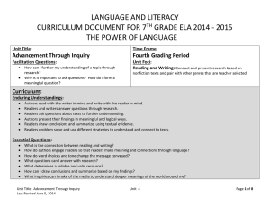 LANGUAGE AND LITERACY CURRICULUM DOCUMENT FOR 7 GRADE ELA 2014 - 2015