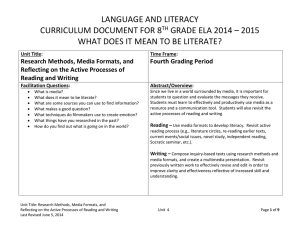 LANGUAGE AND LITERACY CURRICULUM DOCUMENT FOR 8 GRADE ELA 2014 – 2015