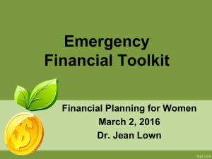 Emergency Financial Toolkit Financial Planning for Women March 2, 2016