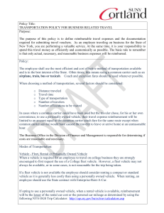 TRANSPORTATION POLICY FOR BUSINESS RELATED TRAVEL Purpose: