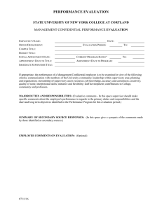 PERFORMANCE EVALUATION  STATE UNIVERSITY OF NEW YORK COLLEGE AT CORTLAND EVALUATION