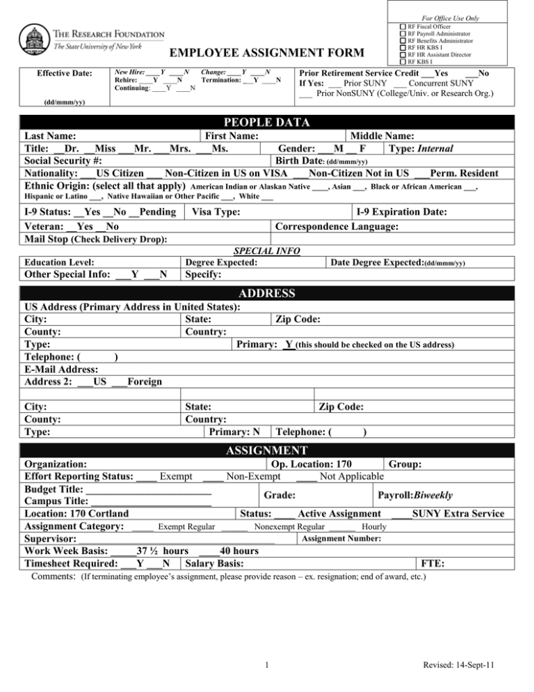 employee job assignment form