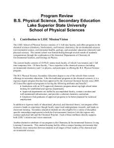 Program Review B.S. Physical Science, Secondary Education Lake Superior State University