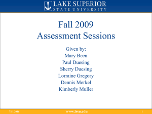 Fall 2009 Assessment Sessions Given by: Mary Been