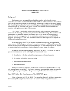 The Council for HOPE VI and Mixed Finance August 2001 Background