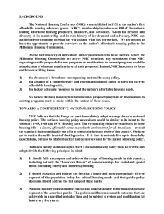 BACKGROUND  The National Housing Conference (NHC) was established in 1931 as... affordable housing advocacy group.  NHC's membership includes over 800...