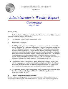 Administrator’s Weekly Report Governance May 1-7, 2004