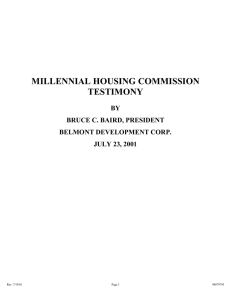 MILLENNIAL HOUSING COMMISSION TESTIMONY BY BRUCE C. BAIRD, PRESIDENT