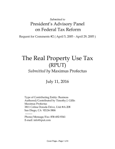 The Real Property Use Tax (RPUT) President’s Advisory Panel on Federal Tax Reform