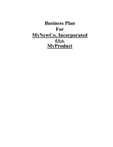 Business Plan For MyNewCo, Incorporated MyProduct