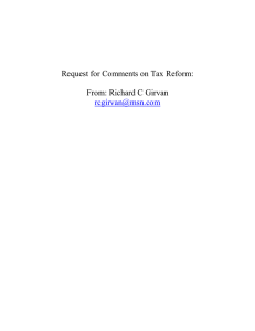 Request for Comments on Tax Reform: From: Richard C Girvan