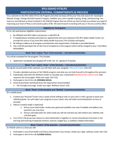 BYU-IDAHO FIT4LIFE PARTICIPATION CRITERIA, COMMITMENTS &amp; PROCESS