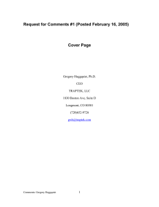 Request for Comments #1 (Posted February 16, 2005) Cover Page
