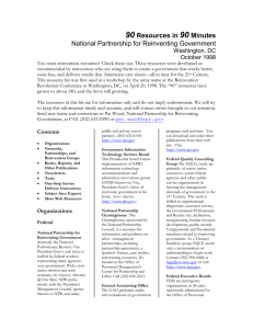 90 Resources in Minutes National Partnership for Reinventing Government