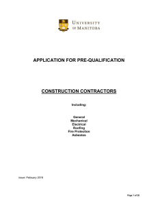 APPLICATION FOR PRE-QUALIFICATION CONSTRUCTION CONTRACTORS  Including: