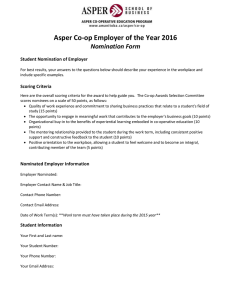 Asper Co-op Employer of the Year 2016 Nomination Form