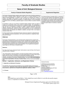 Faculty of Graduate Studies  Name of Unit: Biological Sciences
