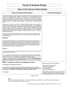 Faculty of Graduate Studies  Name of Unit: German &amp; Slavic Studies