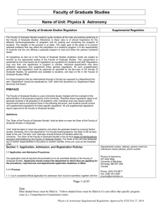 Faculty of Graduate Studies  Name of Unit: Physics &amp;  Astronomy