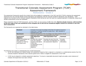 Transitional Colorado Assessment Program (TCAP) Assessment Framework Mathematics – Grade 3