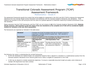 Transitional Colorado Assessment Program (TCAP) Assessment Framework Mathematics – Grade 5