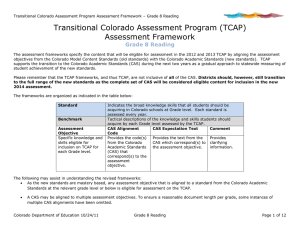 Transitional Colorado Assessment Program (TCAP) Assessment Framework Grade 8 Reading