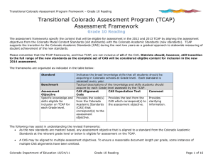 Transitional Colorado Assessment Program (TCAP) Assessment Framework Grade 10 Reading