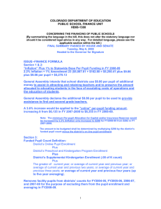 COLORADO DEPARTMENT OF EDUCATION PUBLIC SCHOOL FINANCE UNIT HB08-1388