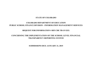 STATE OF COLORADO COLORADO DEPARTMENT OF EDUCATION