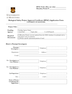 Biological Safety Project Approval Certificate (BPAC) Application Form