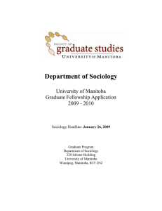 Department of Sociology University of Manitoba Graduate Fellowship Application