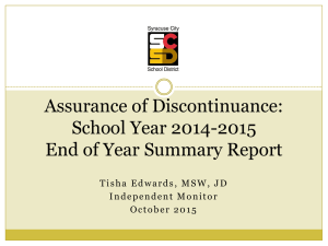 Assurance of Discontinuance: School Year 2014-2015 End of Year Summary Report