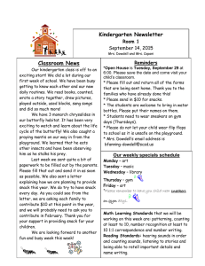 Kindergarten Newsletter Classroom News September 14, 2015