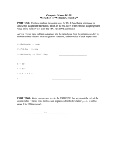 Computer Science 161.01 Worksheet for Wednesday, March 2  PART ONE: