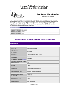 Employee Work Profile A sample Position Description for an Position Description