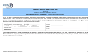Stakeholder Comparison Comment Rationale Matrix 2010-09-30 AESO AUTHORITATIVE DOCUMENT PROCESS