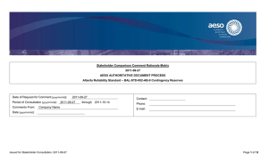 Stakeholder Comparison Comment Rationale Matrix 2011-09-27 AESO AUTHORITATIVE DOCUMENT PROCESS