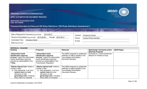 Stakeholder Comment and Rationale Form  AESO AUTHORITATIVE DOCUMENT PROCESS Stakeholder Consultation Draft