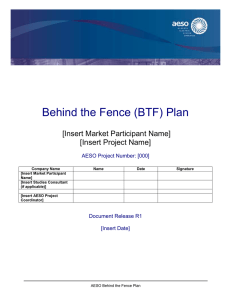 Behind the Fence (BTF) Plan [Insert Market Participant Name] [Insert Project Name]