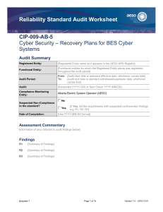 Reliability Standard Audit Worksheet CIP-009-AB-5 – Recovery Plans for BES Cyber